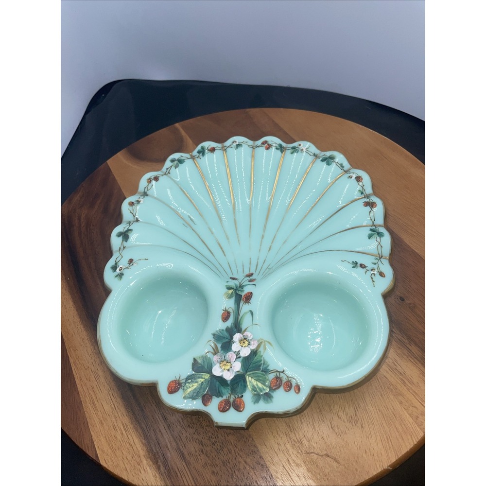 Rare VNTG Glass Snack Tray With Painted Strawberries 19"x8 1/2"‎